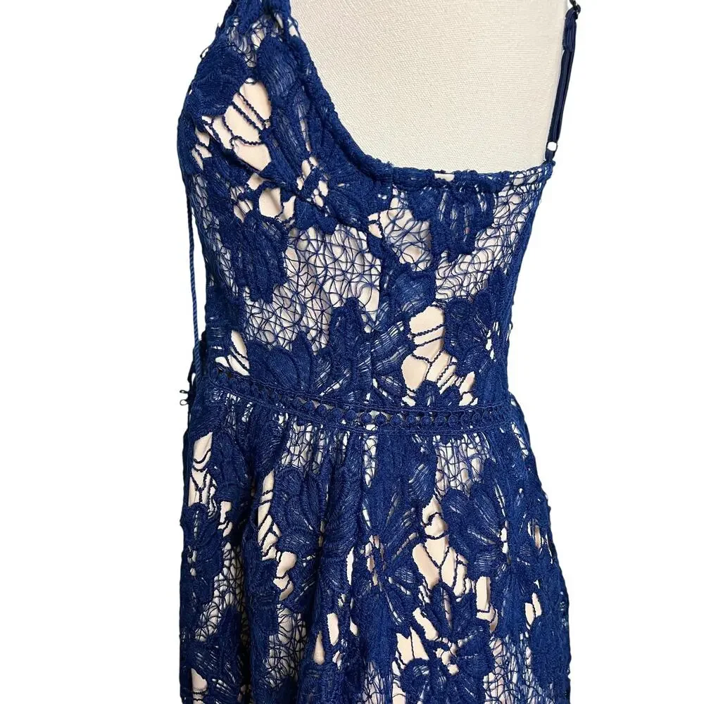 Parisian Lace Fit & Flare Dress Womens 10 Petite Blue Floral Party Cocktail - Picture 5 of 12